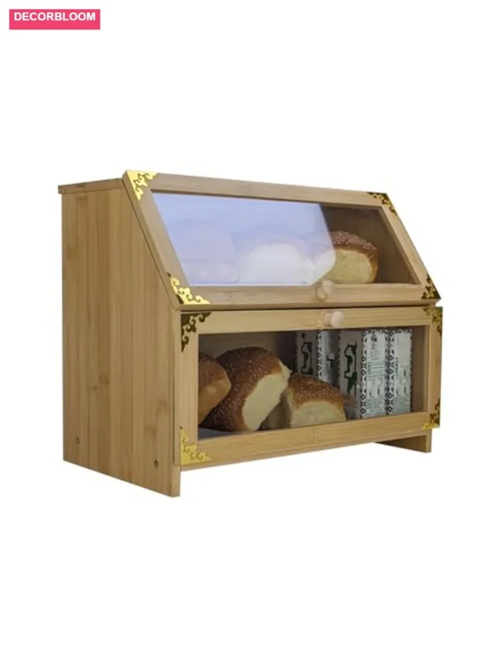 Extra Large Bamboo Corner Bread Box Double Layer Airtight Storage for Kitchen